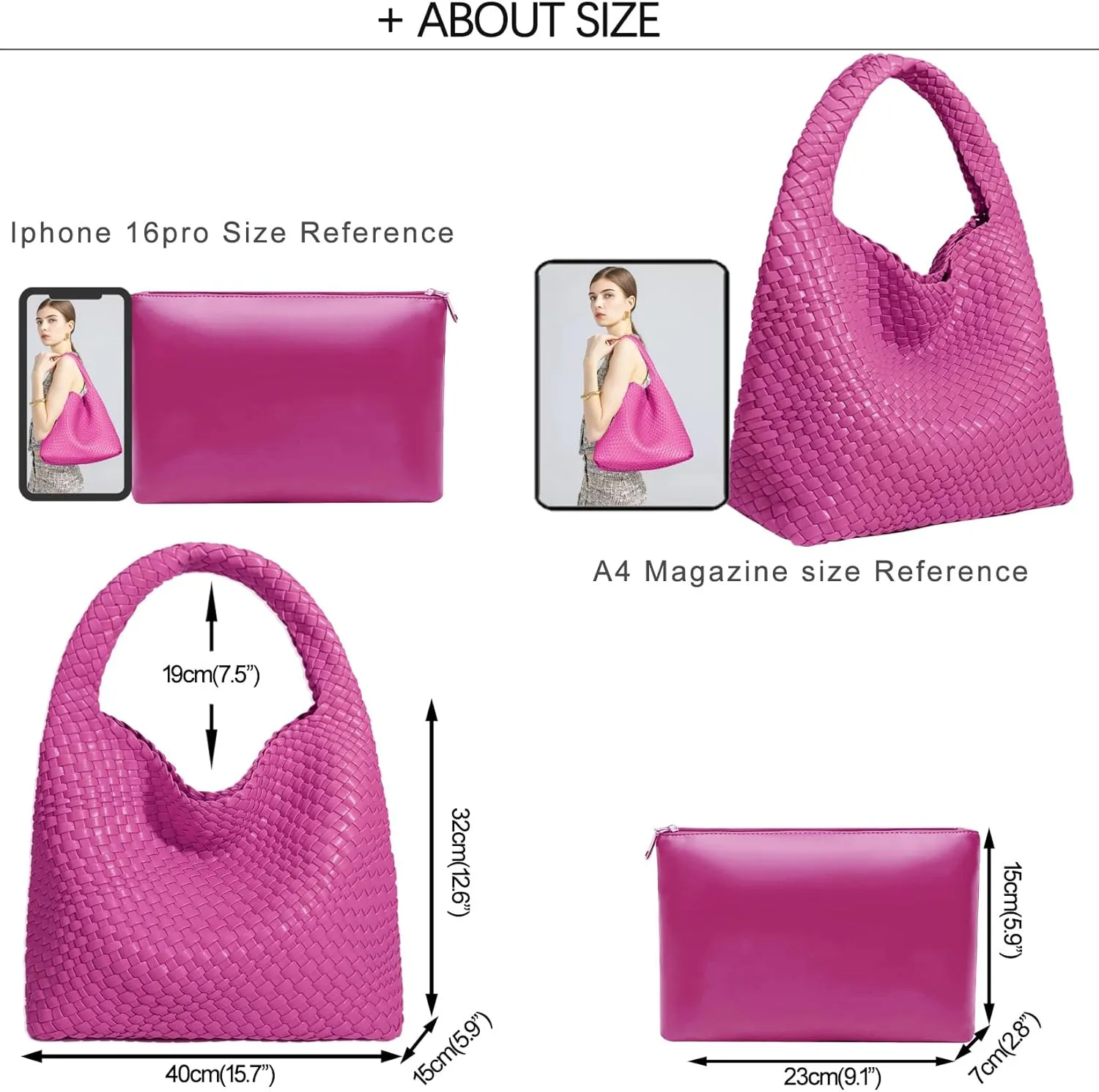 Women Vegan Leather Hand-Woven Tote Handbag Fashion Shoulder Top-handle Bag All-Match Underarm Bag with Purse