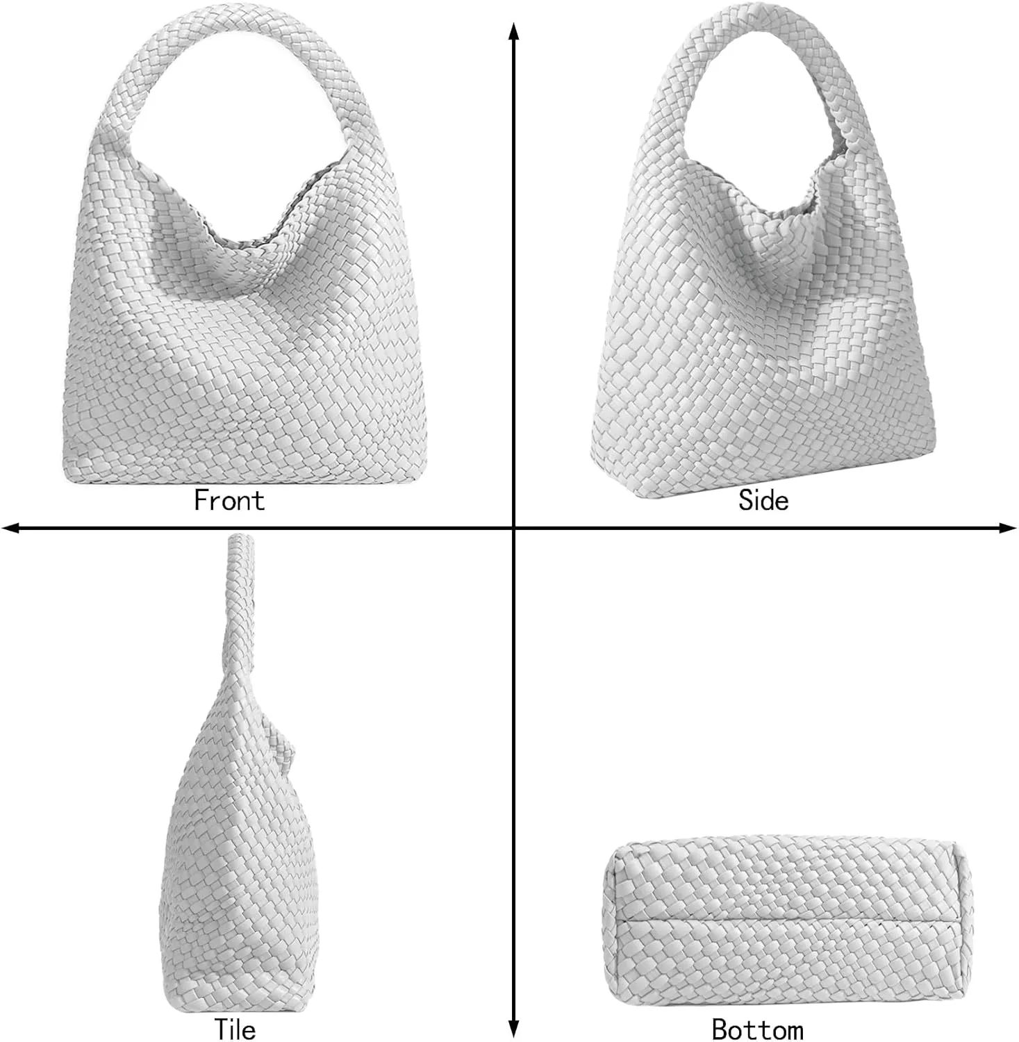 Women Vegan Leather Hand-Woven Tote Handbag Fashion Shoulder Top-handle Bag All-Match Underarm Bag with Purse