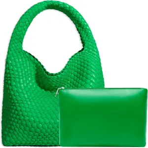 Women Vegan Leather Hand-Woven Tote Handbag Fashion Shoulder Top-handle Bag All-Match Underarm Bag with Purse