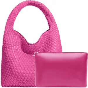 Women Vegan Leather Hand-Woven Tote Handbag Fashion Shoulder Top-handle Bag All-Match Underarm Bag with Purse