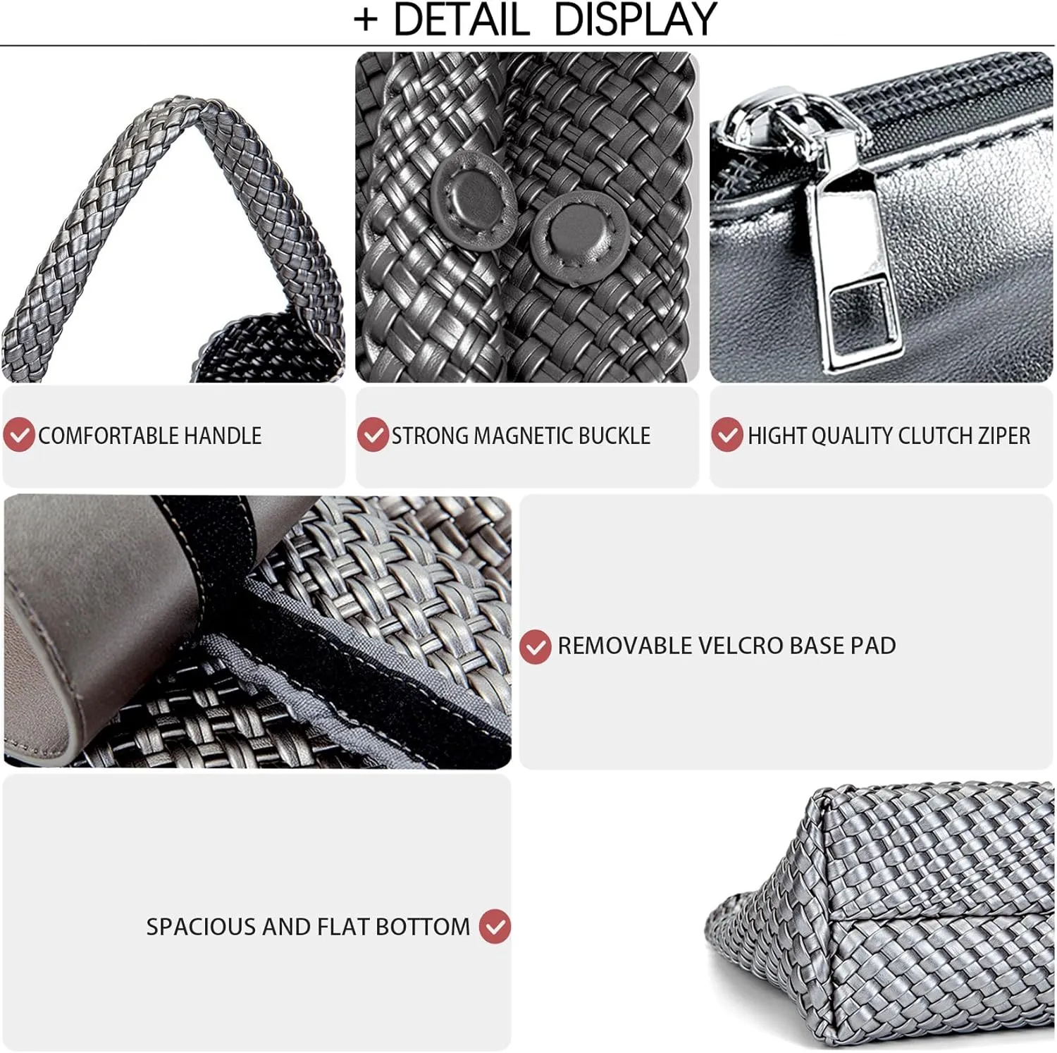 Women Vegan Leather Hand-Woven Tote Handbag Fashion Shoulder Top-handle Bag All-Match Underarm Bag with Purse