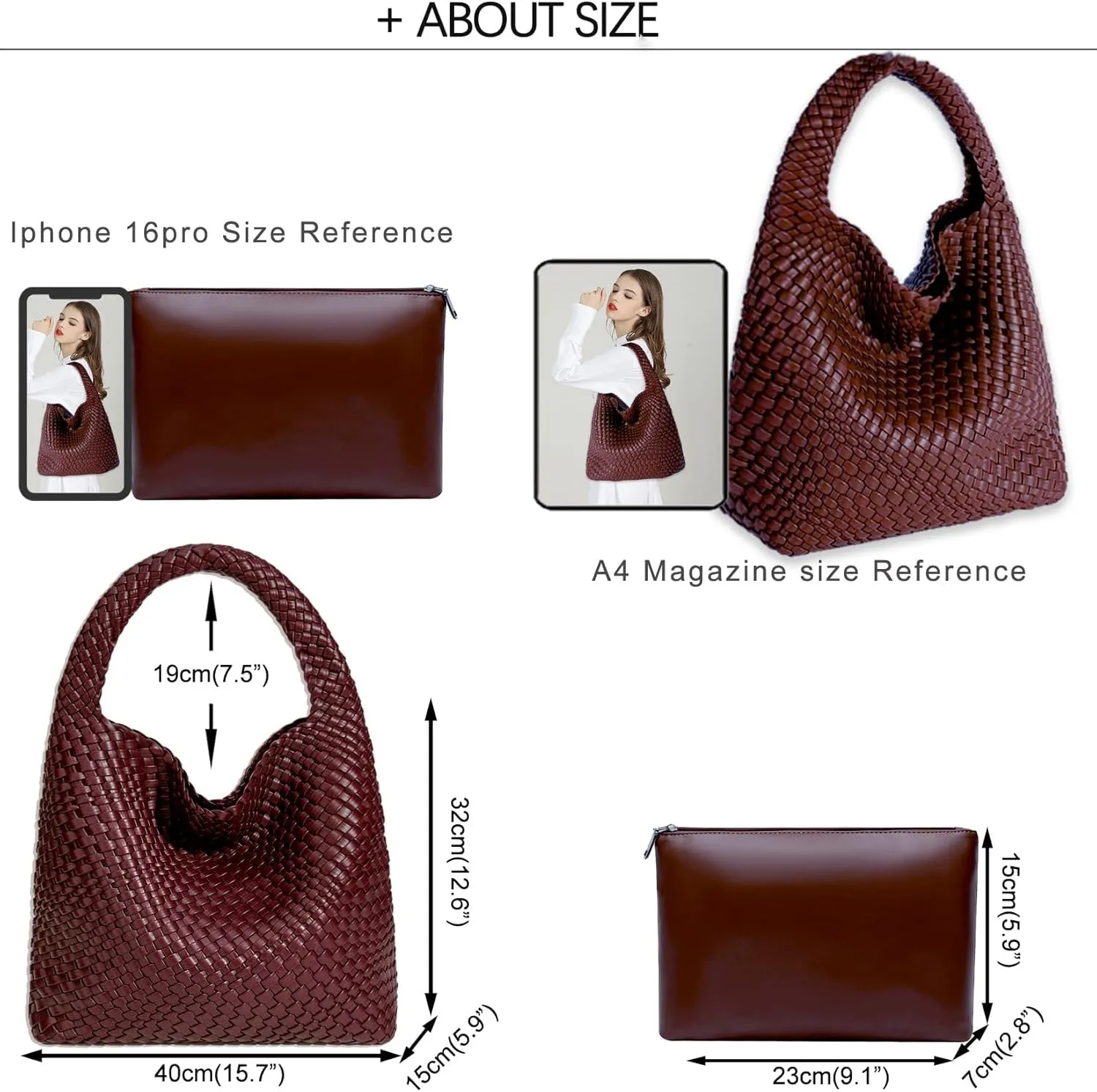 Women Vegan Leather Hand-Woven Tote Handbag Fashion Shoulder Top-handle Bag All-Match Underarm Bag with Purse
