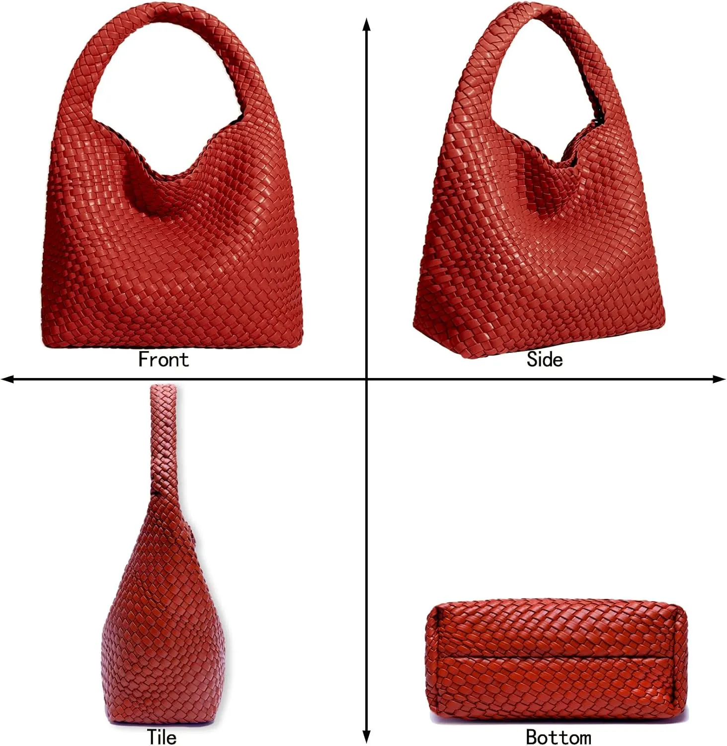 Women Vegan Leather Hand-Woven Tote Handbag Fashion Shoulder Top-handle Bag All-Match Underarm Bag with Purse