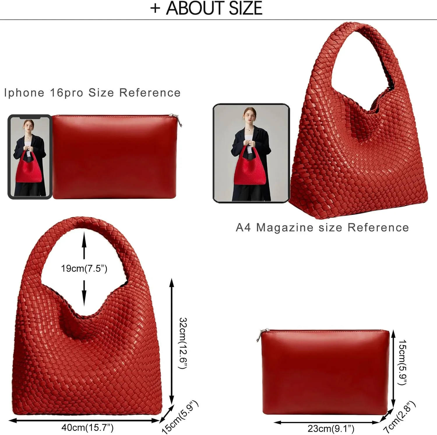 Women Vegan Leather Hand-Woven Tote Handbag Fashion Shoulder Top-handle Bag All-Match Underarm Bag with Purse