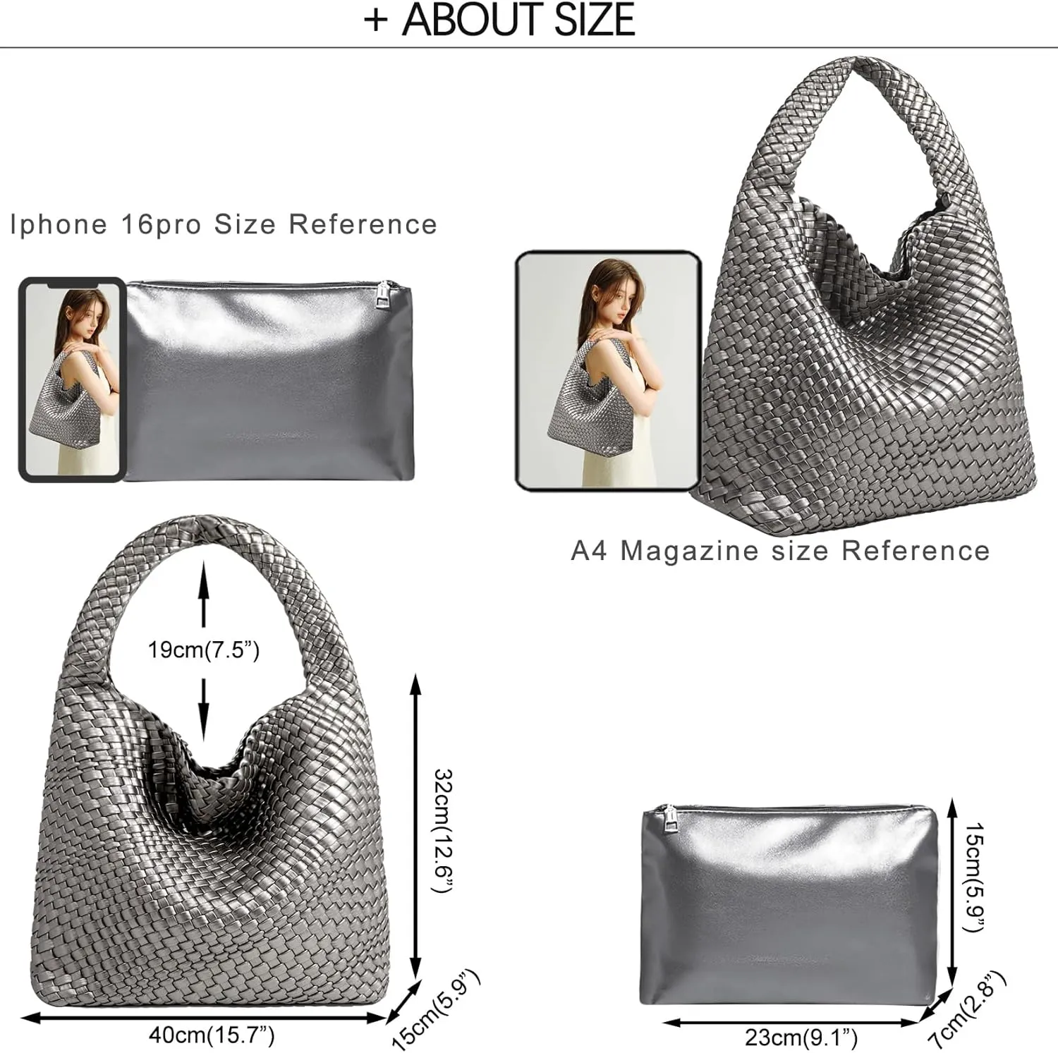 Women Vegan Leather Hand-Woven Tote Handbag Fashion Shoulder Top-handle Bag All-Match Underarm Bag with Purse