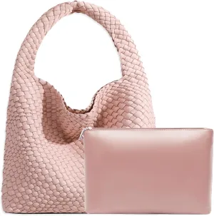 Women Vegan Leather Hand-Woven Tote Handbag Fashion Shoulder Top-handle Bag All-Match Underarm Bag with Purse
