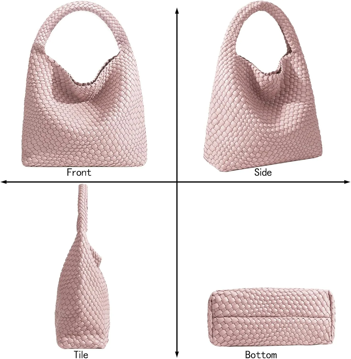 Women Vegan Leather Hand-Woven Tote Handbag Fashion Shoulder Top-handle Bag All-Match Underarm Bag with Purse