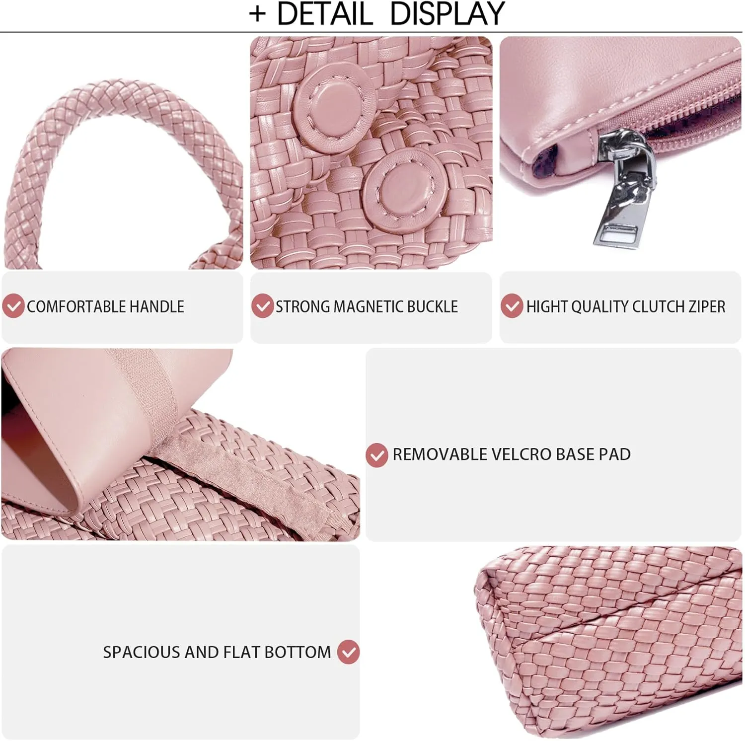 Women Vegan Leather Hand-Woven Tote Handbag Fashion Shoulder Top-handle Bag All-Match Underarm Bag with Purse