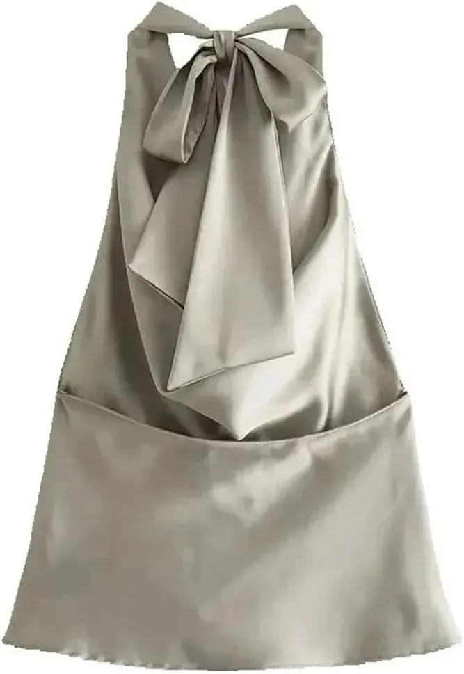 Women's Backless Halter Neck Vest Flowing Draped Bow Tie Sleeveless Sexy Clubwear Tank Top