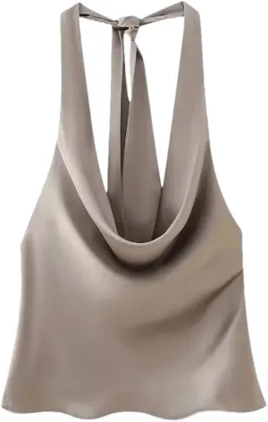 Women's Backless Halter Neck Vest Flowing Draped Bow Tie Sleeveless Sexy Clubwear Tank Top