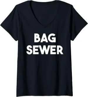 Womens Bag Sewer V-Neck T-Shirt