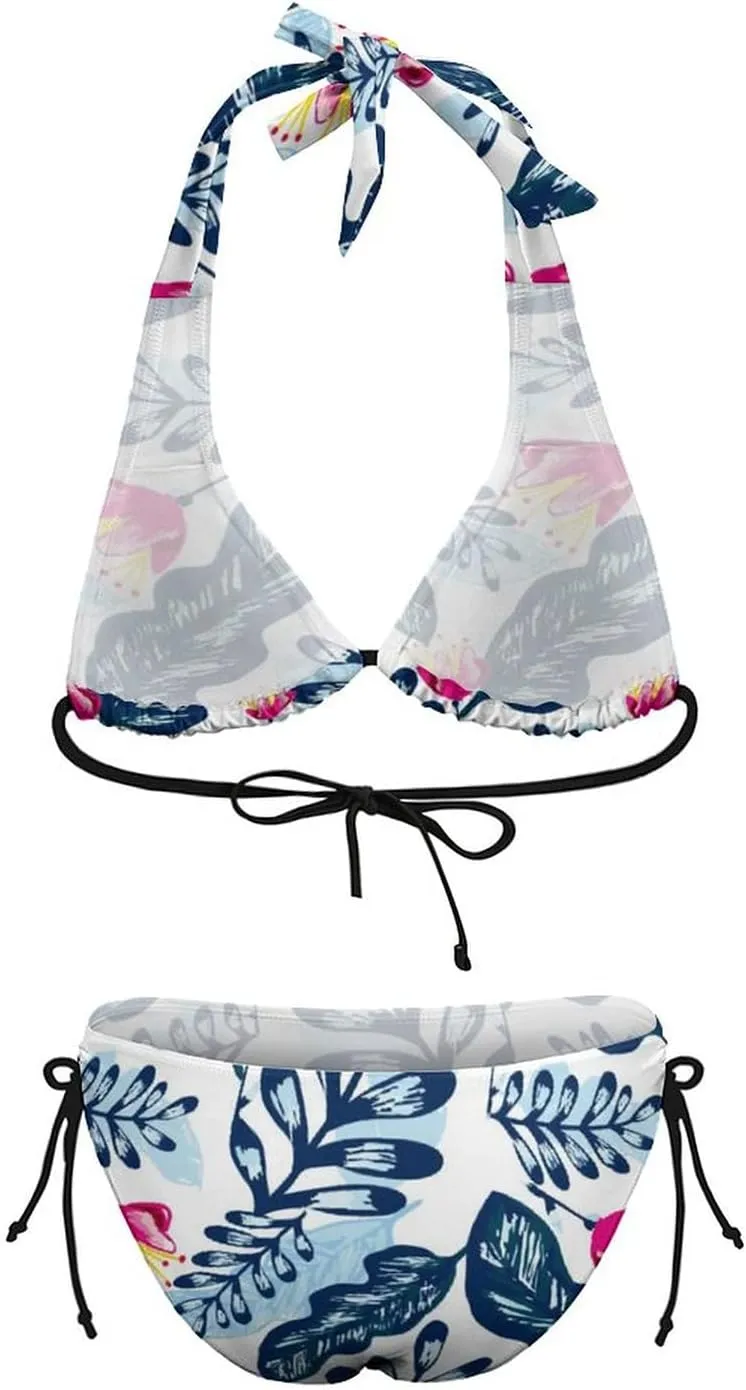 Women's Bikini Sets Two Piece Bathing Suits Sexy Textured Halter Padded Bikini Swimsuits Side Tie Thong Bottom Swimwear