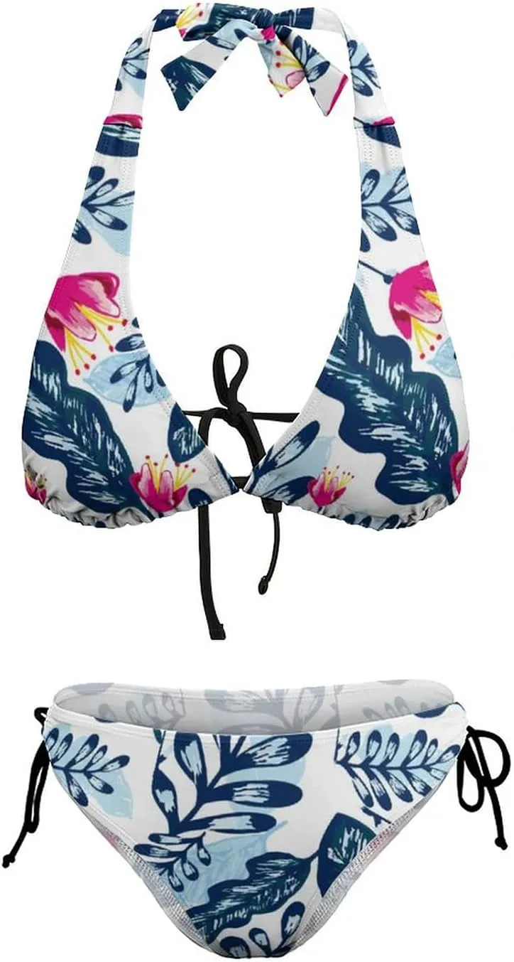 Women's Bikini Sets Two Piece Bathing Suits Sexy Textured Halter Padded Bikini Swimsuits Side Tie Thong Bottom Swimwear