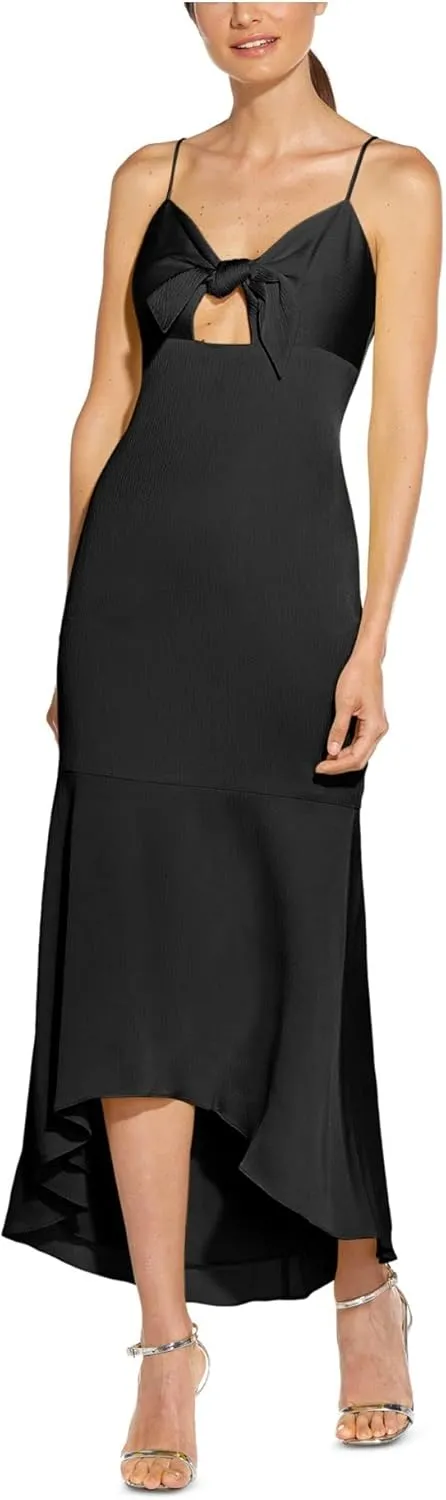 Womens Black Cut Out Tie V-Back Zippered Sleeveless Sweetheart Neckline Midi Evening Hi-Lo Dress Juniors 6
