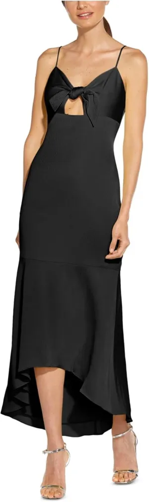 Womens Black Cut Out Tie V-Back Zippered Sleeveless Sweetheart Neckline Midi Evening Hi-Lo Dress Juniors 6
