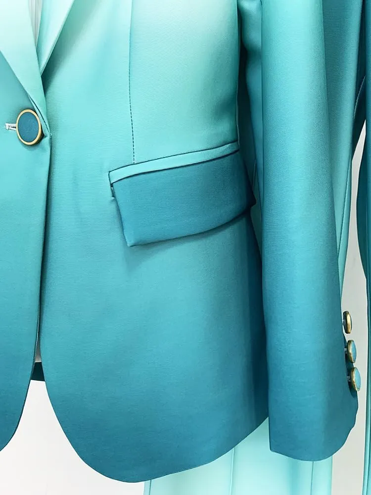 Women's Color Ombre Blazer Flare Pants Fashion Suit Set 2 Pieces Prom Party Trendy Temperament Outfit