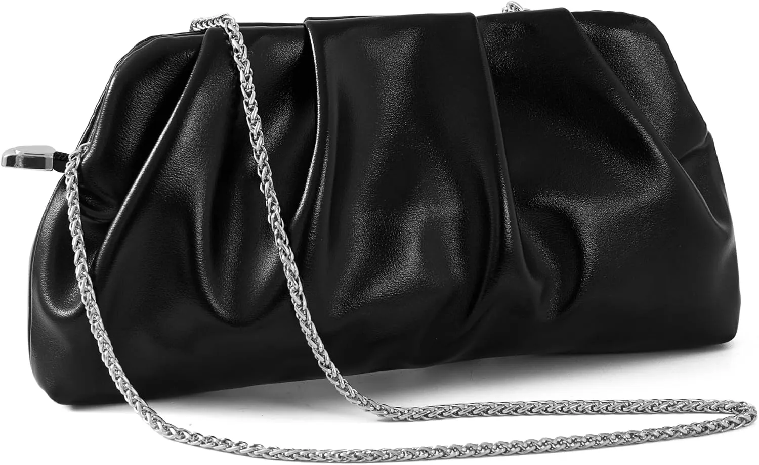 Women's Evening Bag Ruched Clutch Purse Detachable Chain Crossbody Bag