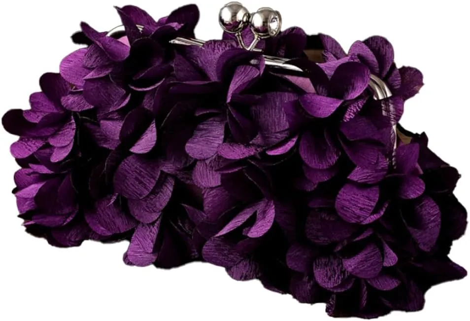Women's Floral Satin Evening Clutch Bag with Detachable Metal Chain for Wedding, Party, Prom - Shoulder/Crossbody/Handheld