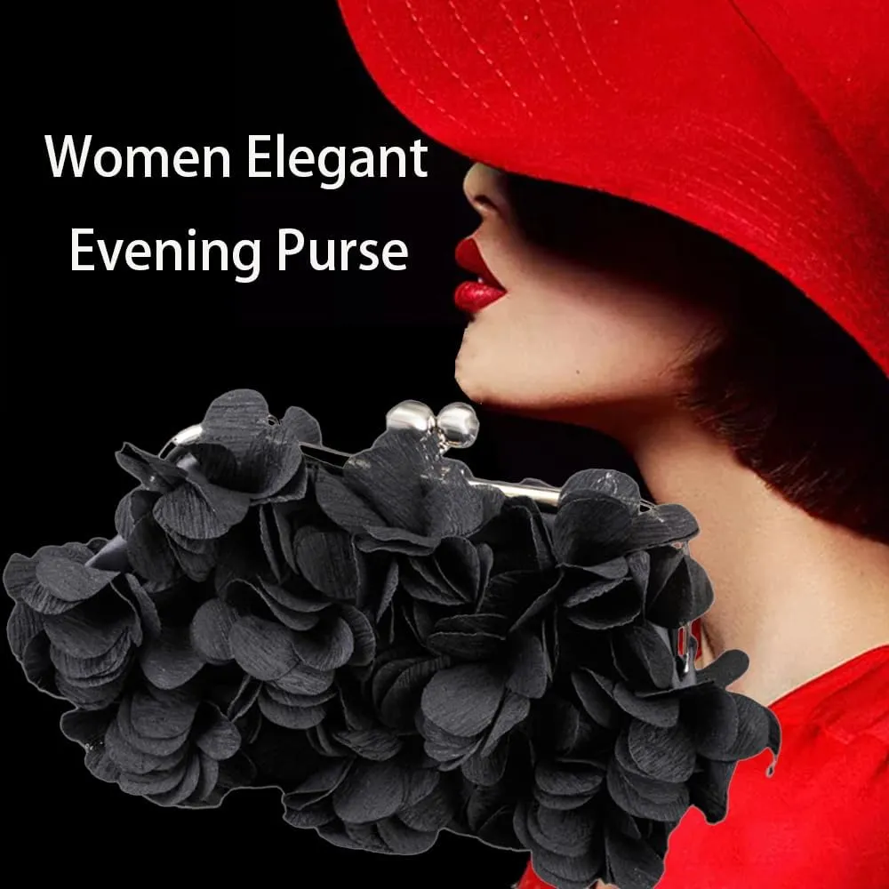 Women's Floral Satin Evening Clutch Bag with Detachable Metal Chain for Wedding, Party, Prom - Shoulder/Crossbody/Handheld