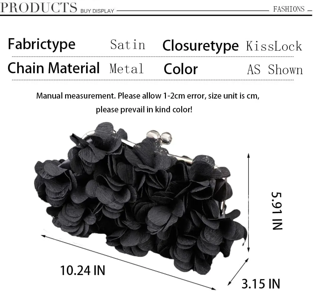 Women's Floral Satin Evening Clutch Bag with Detachable Metal Chain for Wedding, Party, Prom - Shoulder/Crossbody/Handheld