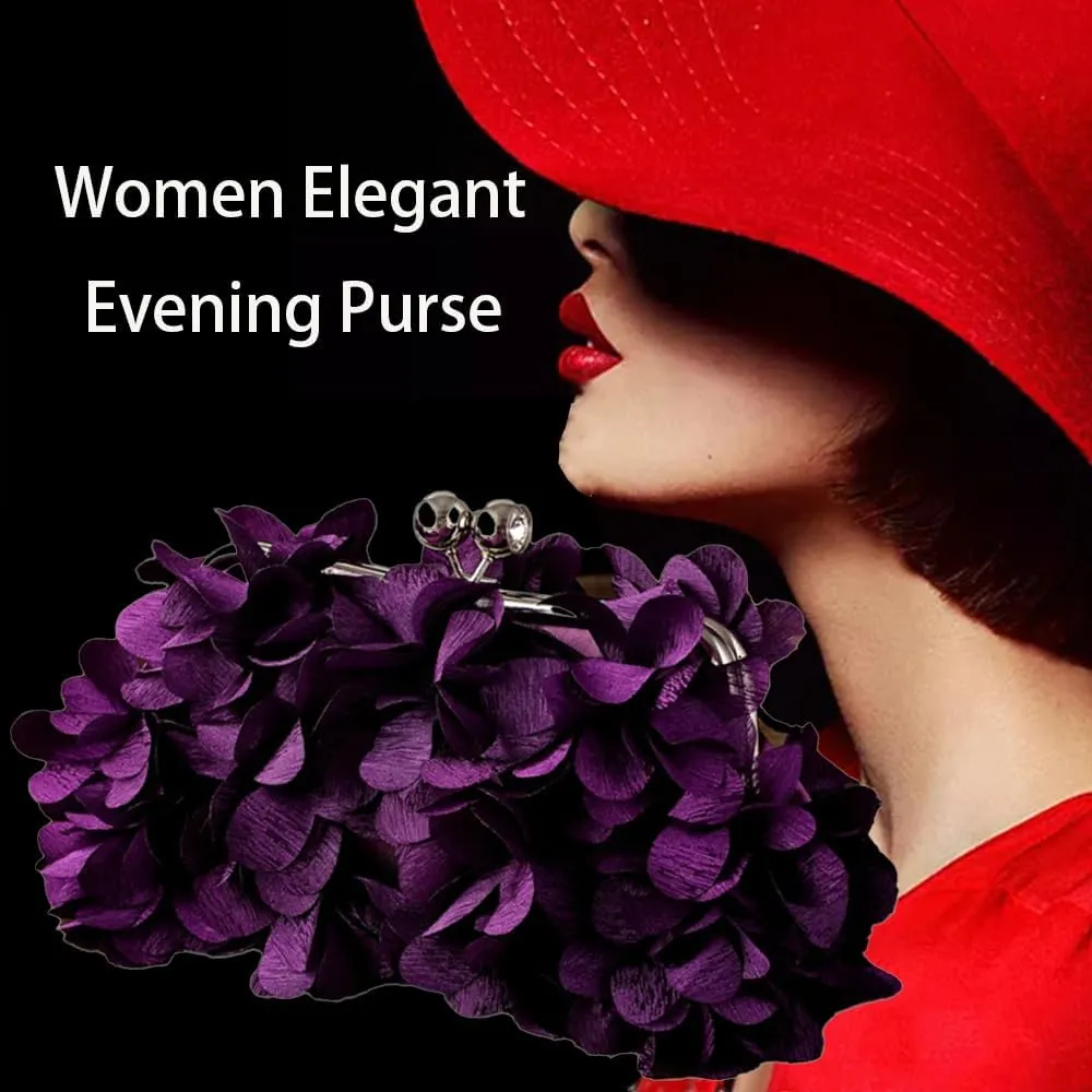 Women's Floral Satin Evening Clutch Bag with Detachable Metal Chain for Wedding, Party, Prom - Shoulder/Crossbody/Handheld