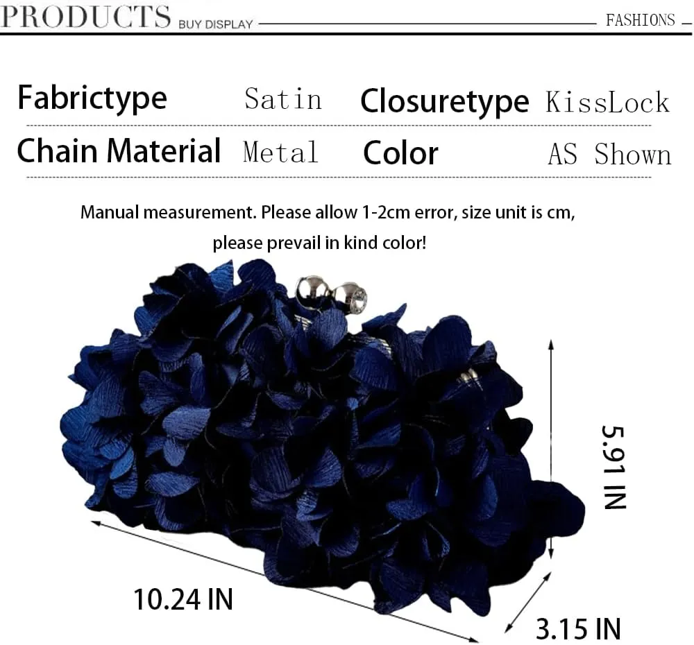 Women's Floral Satin Evening Clutch Bag with Detachable Metal Chain for Wedding, Party, Prom - Shoulder/Crossbody/Handheld