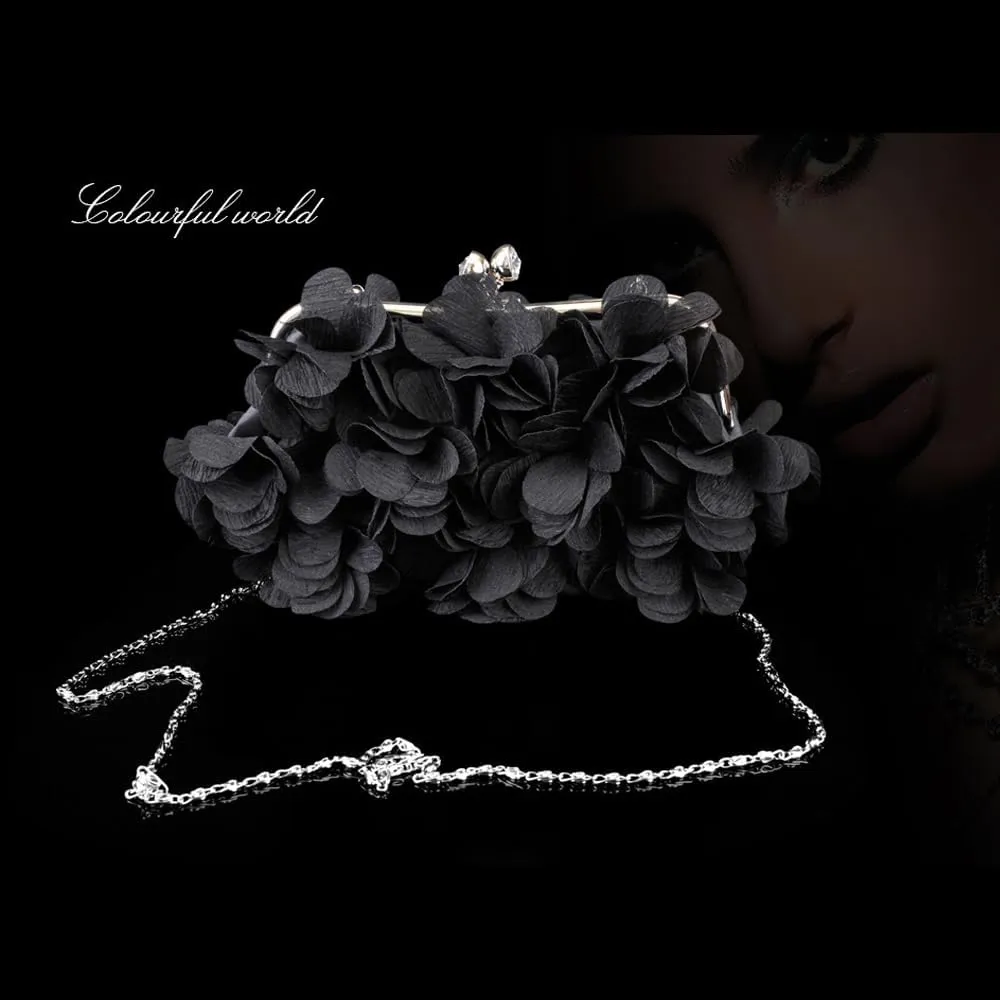 Women's Floral Satin Evening Clutch Bag with Detachable Metal Chain for Wedding, Party, Prom - Shoulder/Crossbody/Handheld