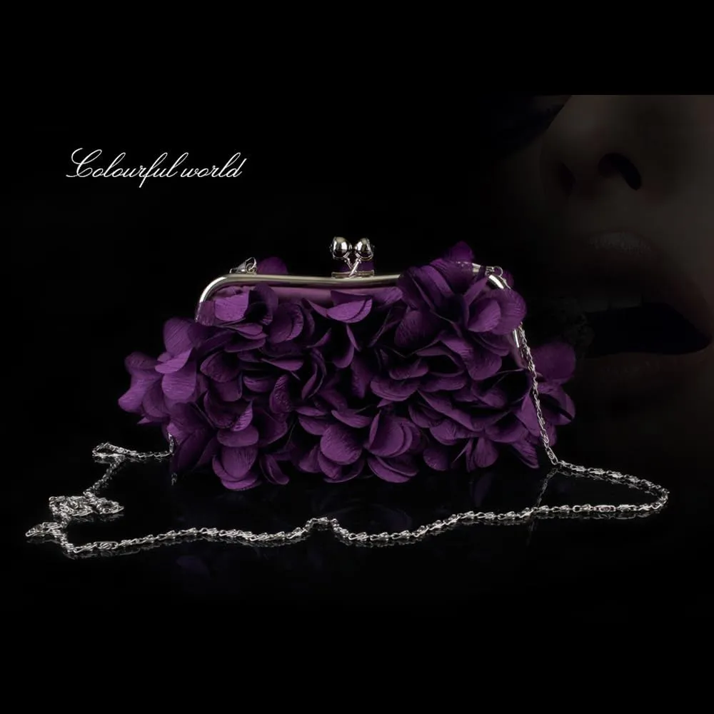 Women's Floral Satin Evening Clutch Bag with Detachable Metal Chain for Wedding, Party, Prom - Shoulder/Crossbody/Handheld