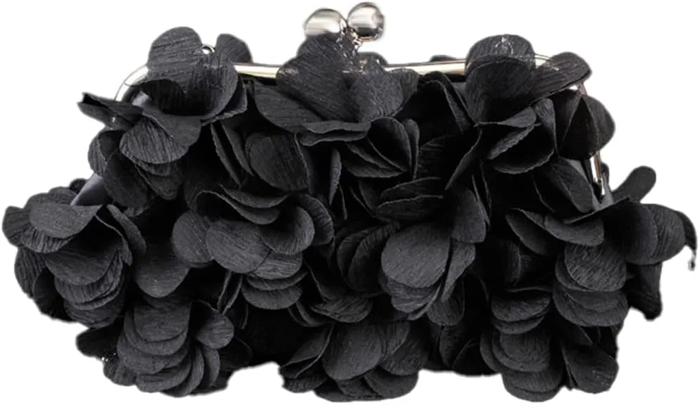 Women's Floral Satin Evening Clutch Bag with Detachable Metal Chain for Wedding, Party, Prom - Shoulder/Crossbody/Handheld