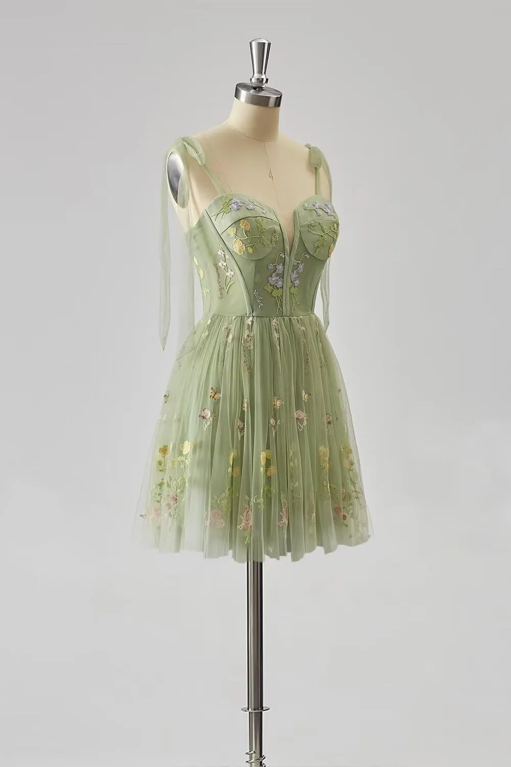 Women's Homecoming Dresses Spaghetti Strap Short Flower Embroidery Tulle Formal Dresses