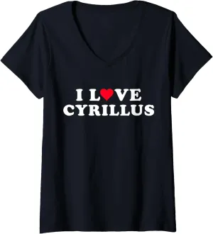 Womens I Love Cyrillus Matching Girlfriend Boyfriend Cyrillus Name V-Neck T-Shirt