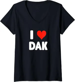 Womens I Love Dak- Heart V-Neck T-Shirt
