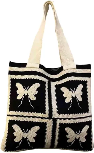 Women's knitted handbag, Butterfly shoulder bag, cute wool woven bag Crochet tote bag Hobo Bags