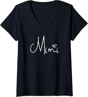 Womens Mimi Heart Grandma Women Christmas Mother's Day V-Neck T-Shirt