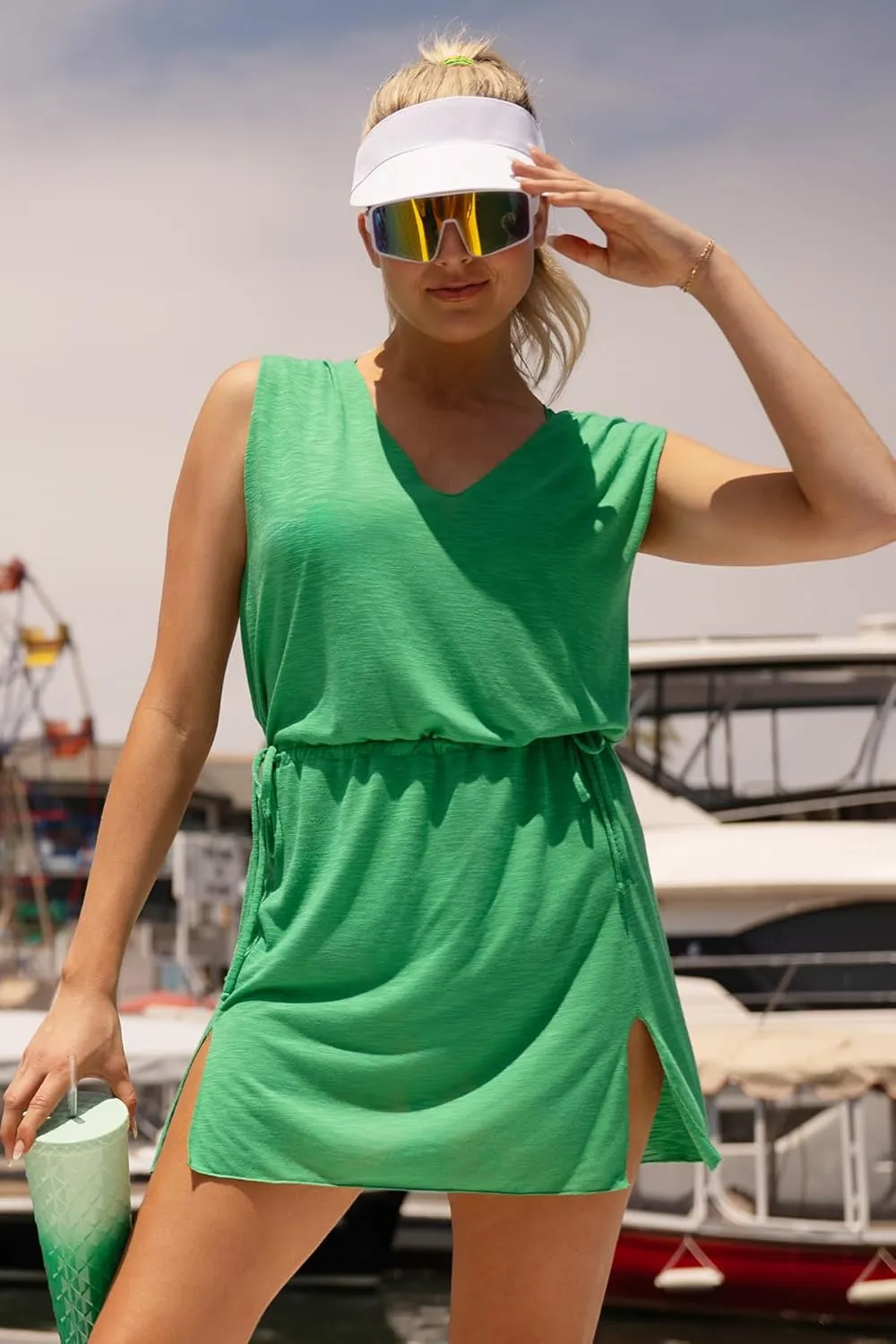 Women's Oasis Holly Slub Dress, Plunge V-Neck, Casual, Beach Cover Ups