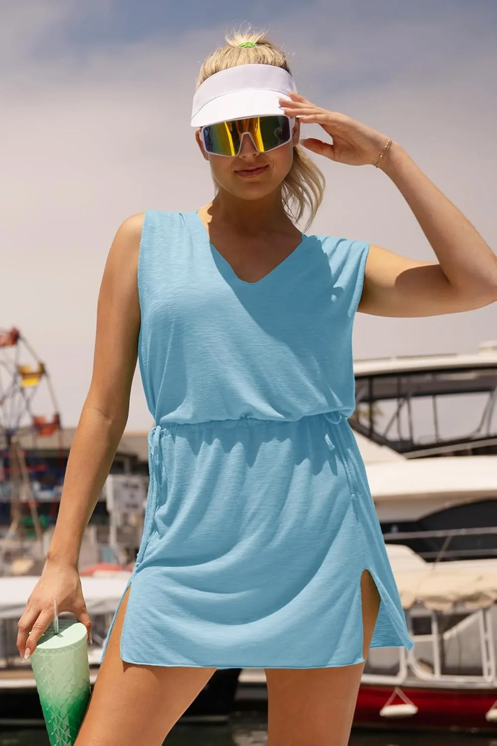 Women's Oasis Holly Slub Dress, Plunge V-Neck, Casual, Beach Cover Ups