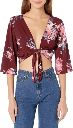 Women's Petite Tie Front Elbow Sleeve Cardigan