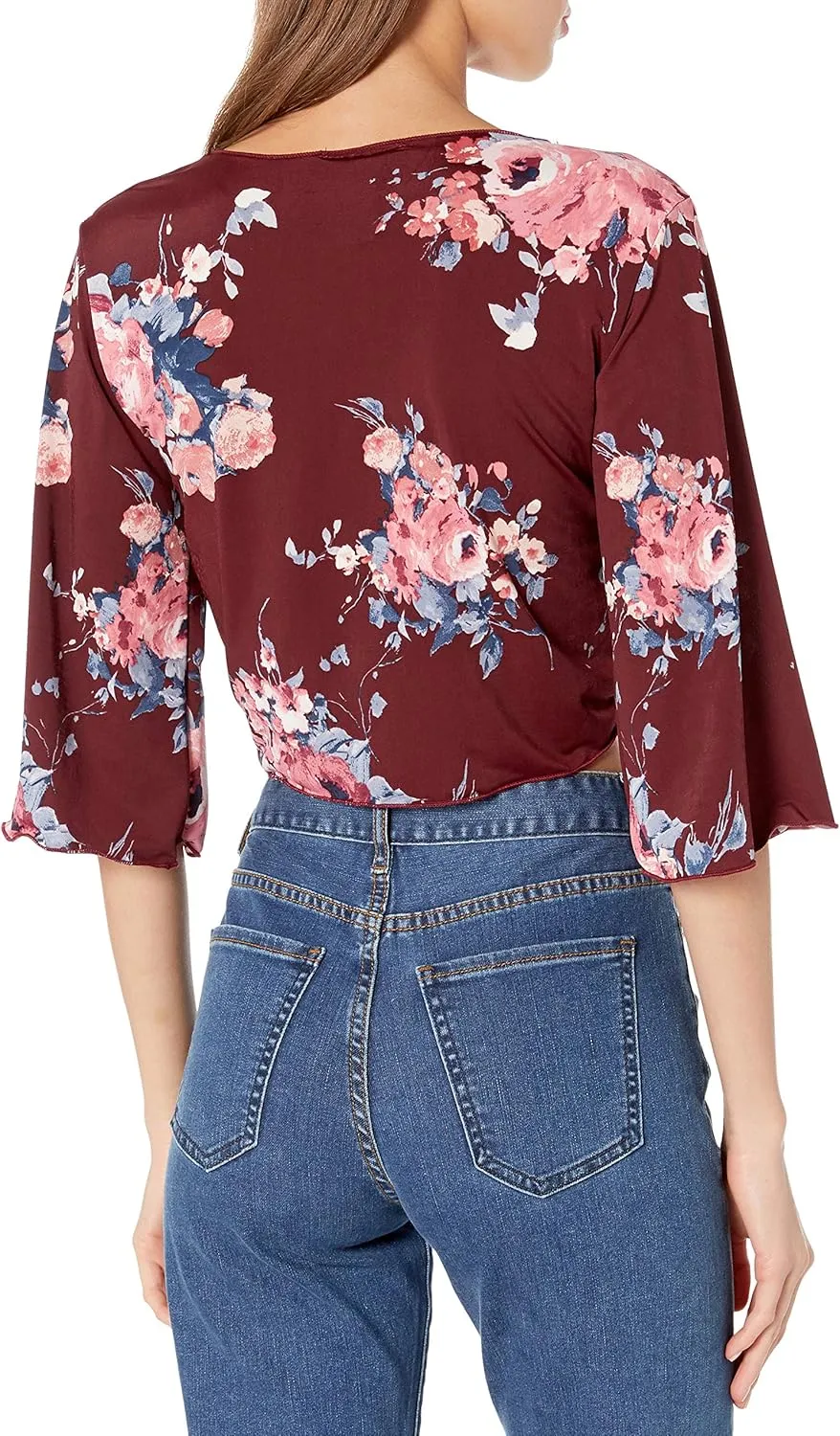 Women's Petite Tie Front Elbow Sleeve Cardigan