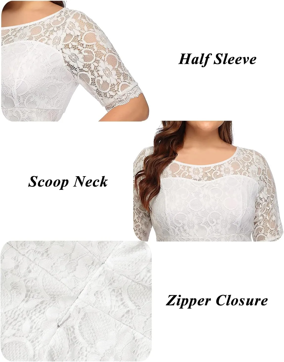 Women's Plus Size Wedding Guest Bridal Shower Semi Formal Cocktail Party Lace V Neck Midi Dress