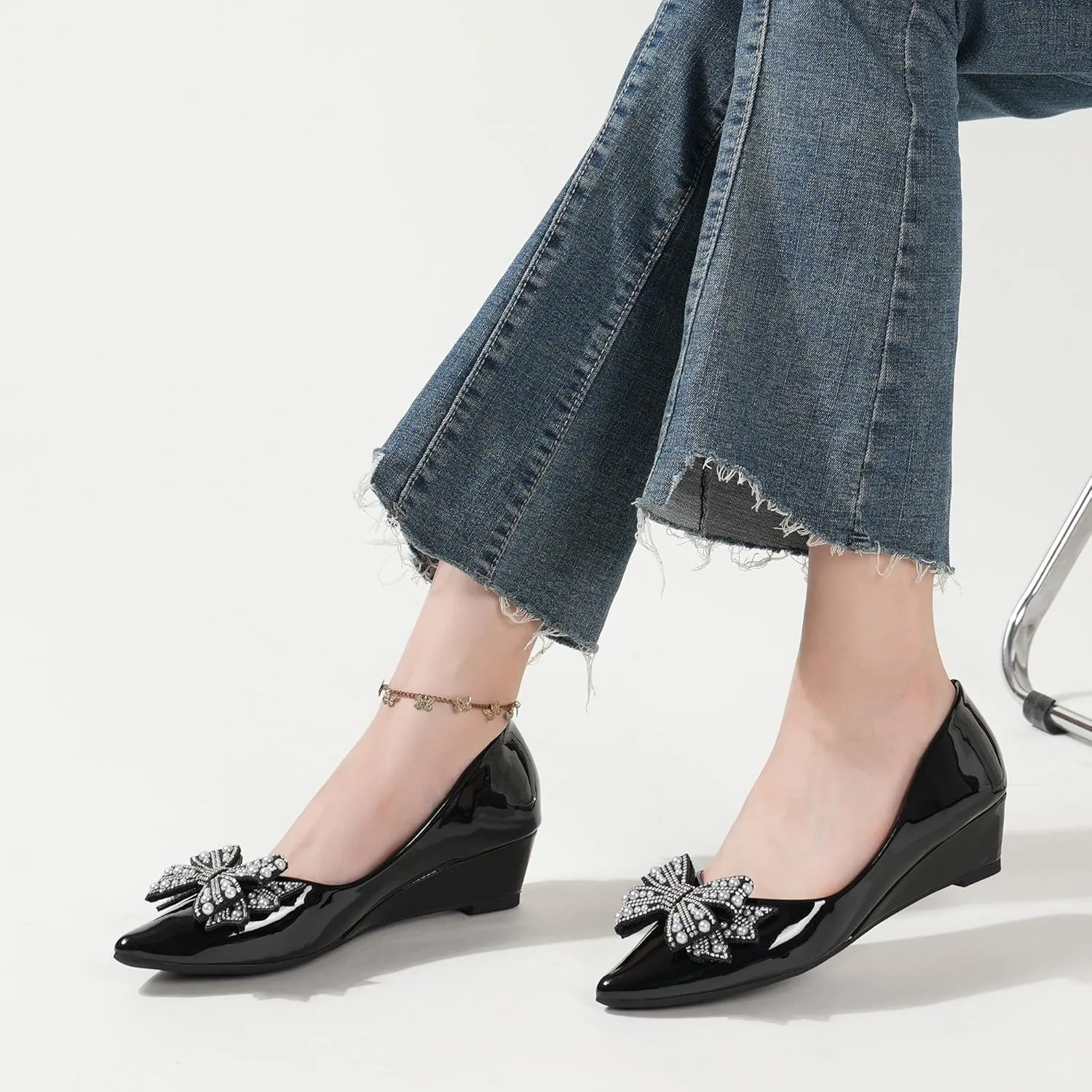 Women's Pumps, Low Heel Women's Wedge Comfortable Closed Toe Women Pumps,-2Inch Dress Shoes