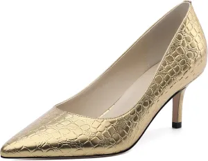 Women's Pumps, Pointed Closed Toe Black Gold Kitten Heels for Women, Comfortable 2 Inch Mid Heel Women's Dress Shoes