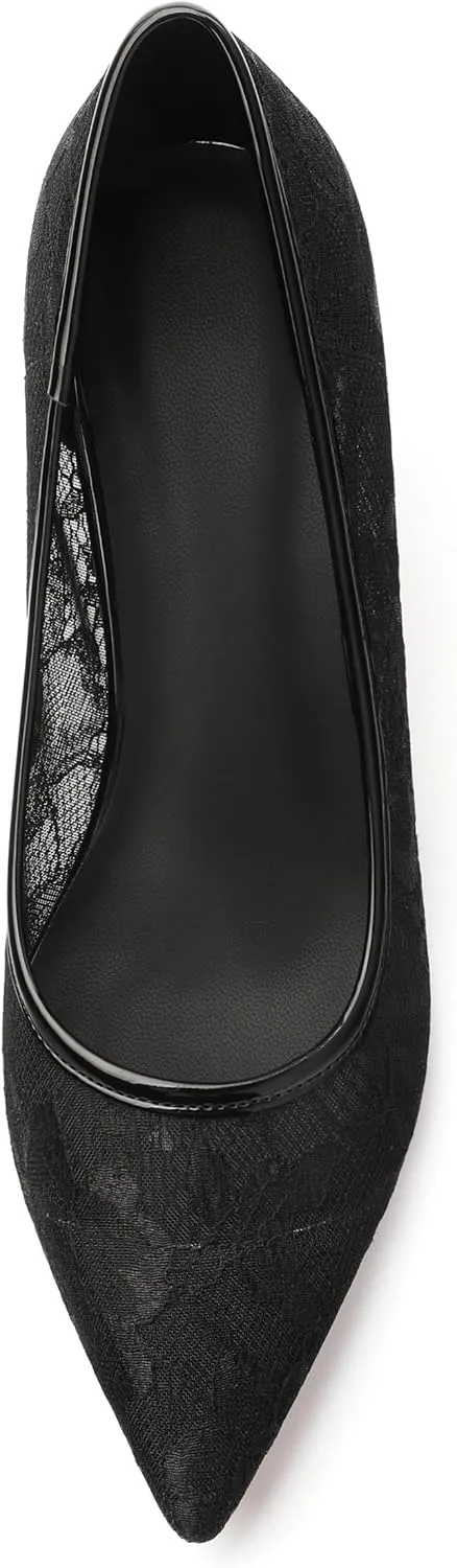 Women's Pumps, Pointed Closed Toe Black Gold Kitten Heels for Women, Comfortable 2 Inch Mid Heel Women's Dress Shoes