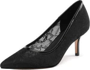 Women's Pumps, Pointed Closed Toe Black Gold Kitten Heels for Women, Comfortable 2 Inch Mid Heel Women's Dress Shoes