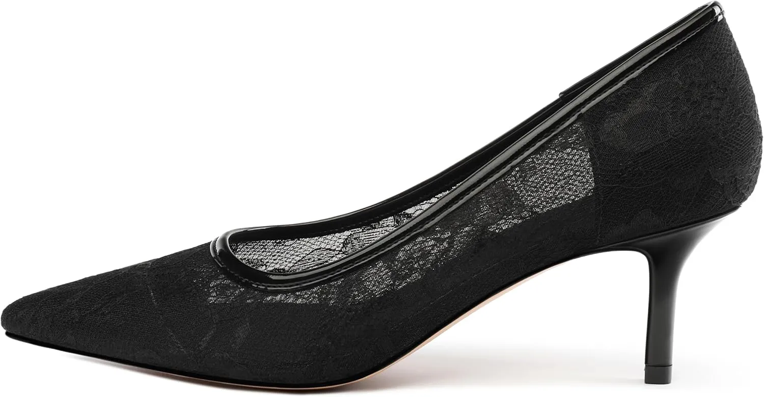 Women's Pumps, Pointed Closed Toe Black Gold Kitten Heels for Women, Comfortable 2 Inch Mid Heel Women's Dress Shoes