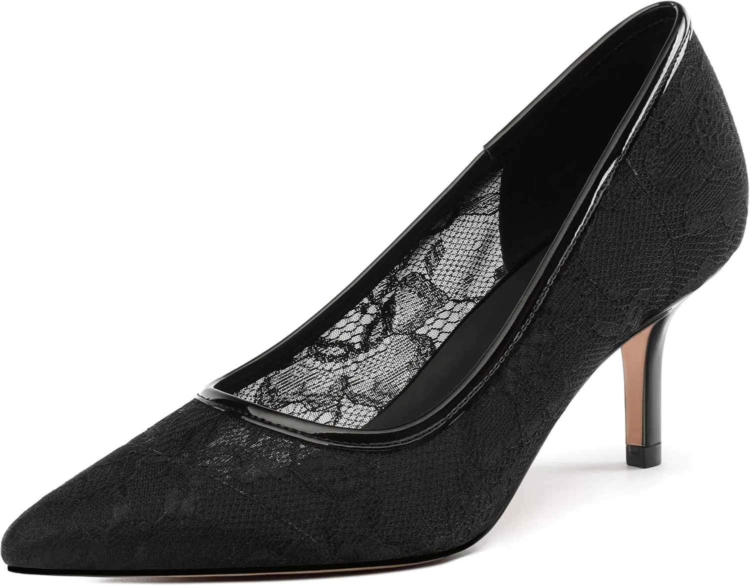Women's Pumps, Pointed Closed Toe Black Gold Kitten Heels for Women, Comfortable 2 Inch Mid Heel Women's Dress Shoes
