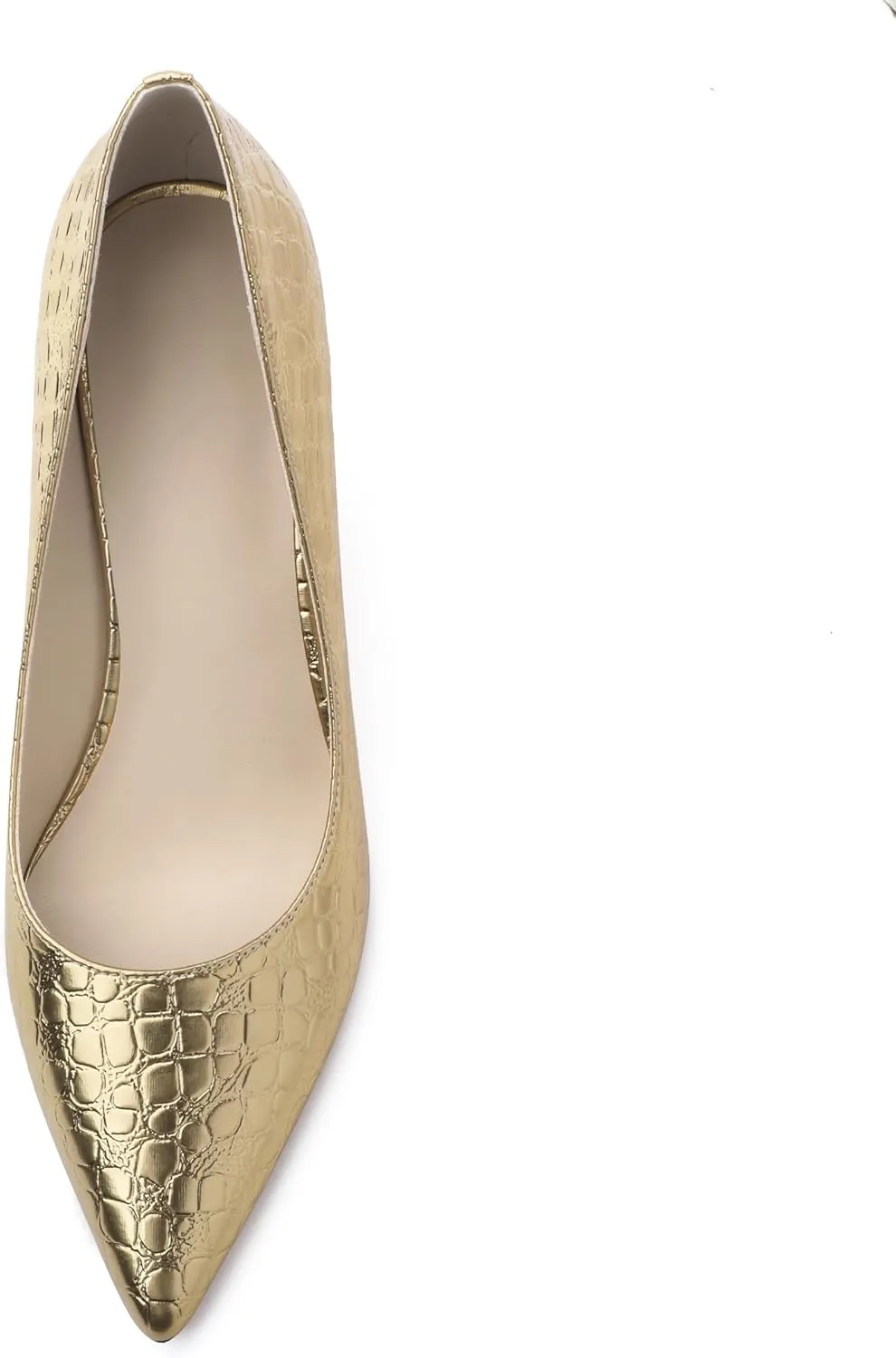 Women's Pumps, Pointed Closed Toe Black Gold Kitten Heels for Women, Comfortable 2 Inch Mid Heel Women's Dress Shoes