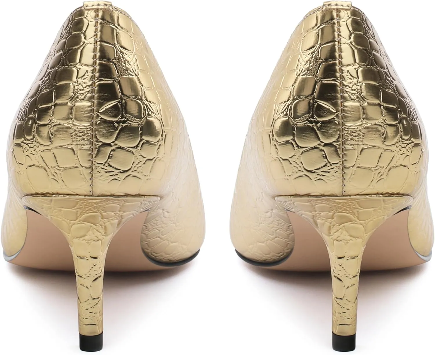 Women's Pumps, Pointed Closed Toe Black Gold Kitten Heels for Women, Comfortable 2 Inch Mid Heel Women's Dress Shoes