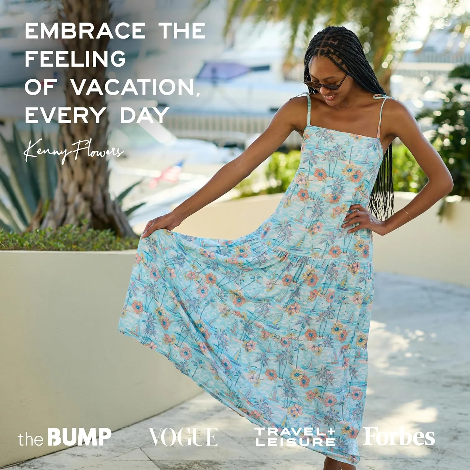 Women's Resort Dress, Organic Rayon Maxi Dress, Smocked Back, Adjustable Tie Straps, and Flowy Tiered Bottom