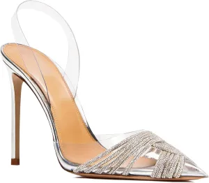 Women's Rhinestone Clear Heels Pointed Toe Stiletto High Heel Sandals