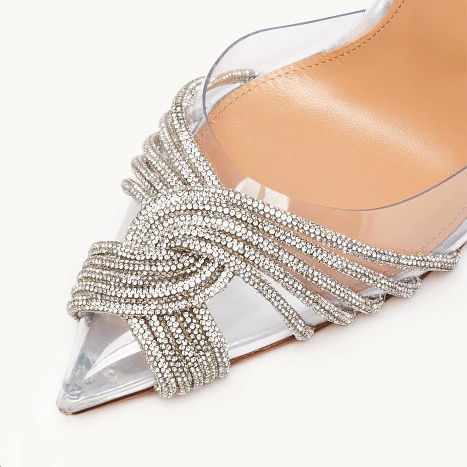 Women's Rhinestone Clear Heels Pointed Toe Stiletto High Heel Sandals